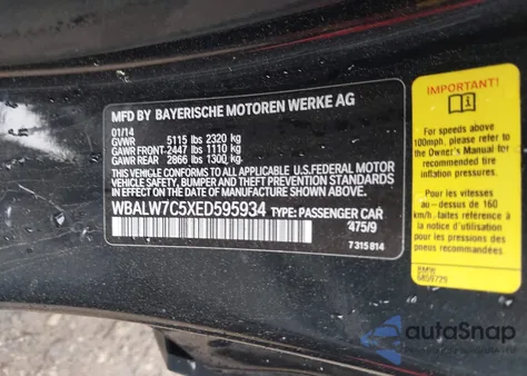 2014 BMW 640I из США, поврежденный, VIN WBALW7C5XED595934